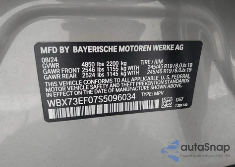 2025 BMW X1 xDrive28I from USA, damaged, VIN WBX73EF07S5096034